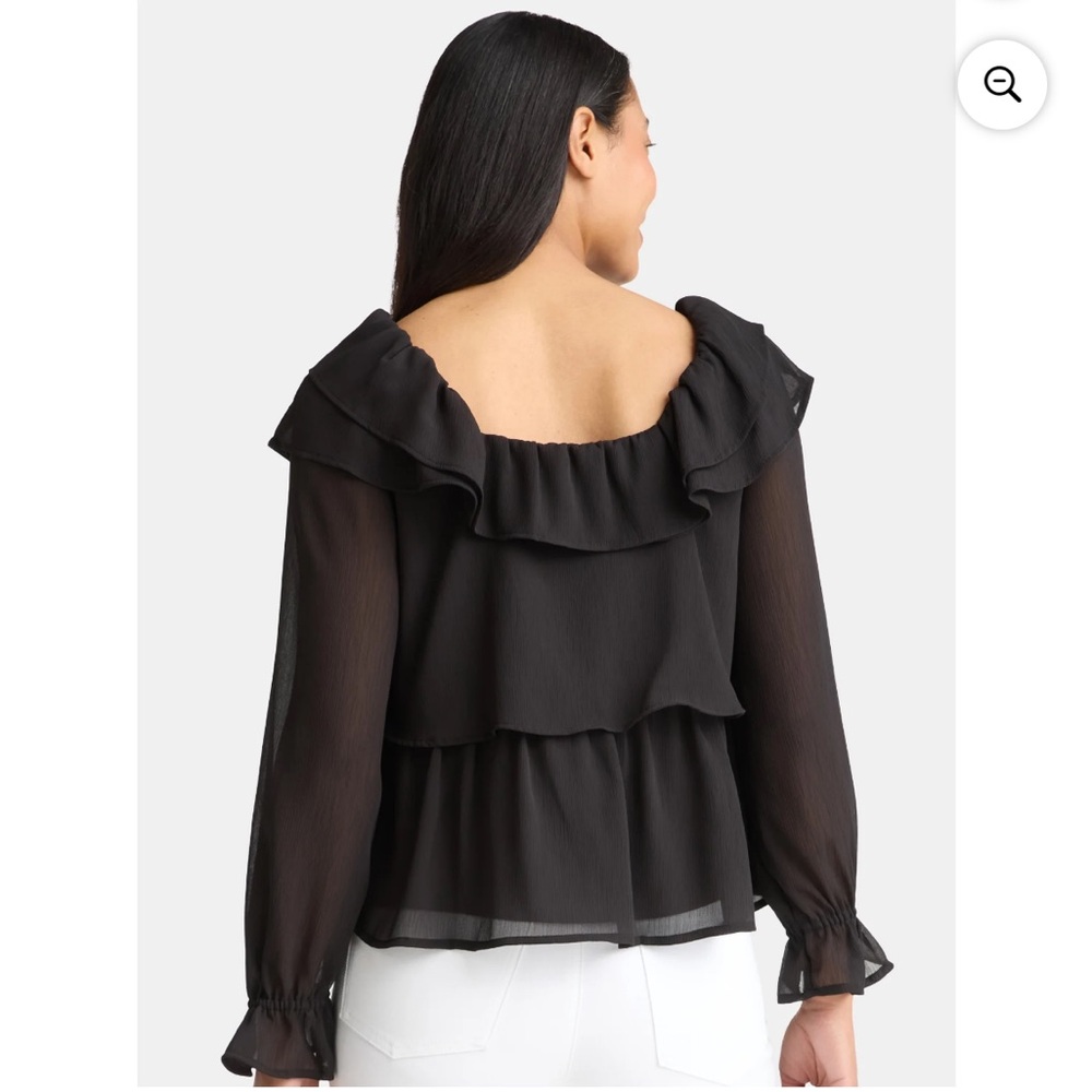 NEW! Time and Tru Black Long Sleeve off-the-shoulder Ruffle Blouse Top NWT - XL - Picture 5 of 16